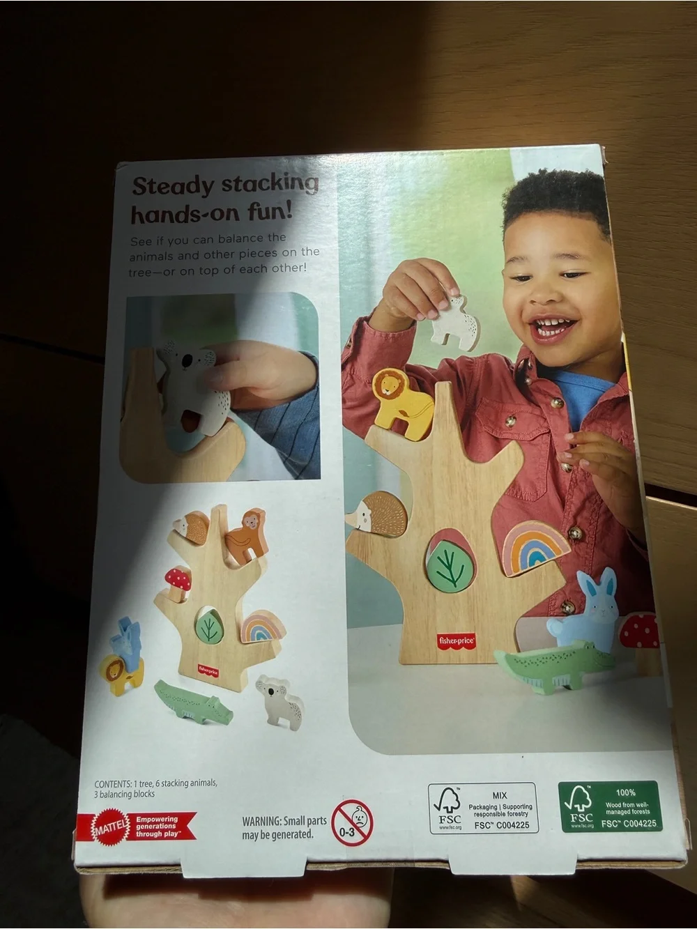 Fisher-Price Wooden Balance Tree Toy with Green and Yellow Accents
